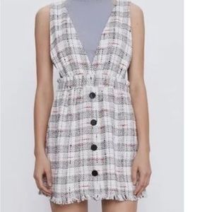 Zara Tweed Pinafore Plaid Dress in White